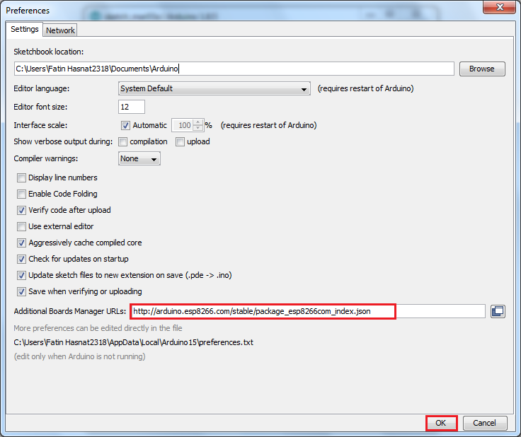 arduino ide preference