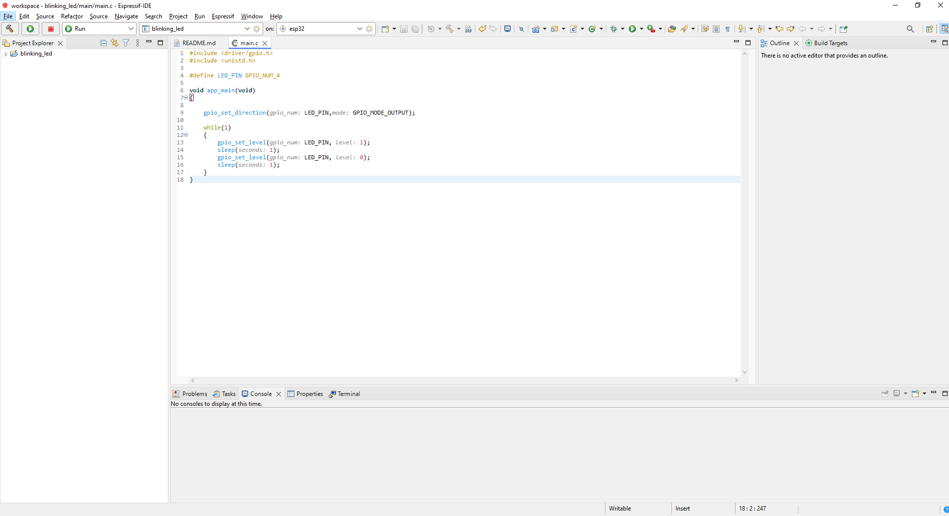 esp32_blinking_led_espressif_ide_program