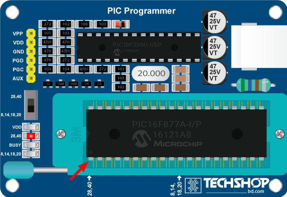 PIC Programmer R2- PIC16F877A Placement