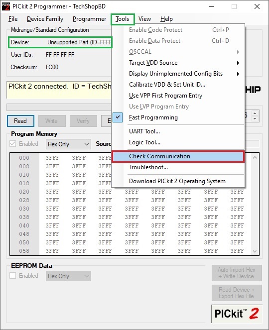 PICkit 2 Software-Scan