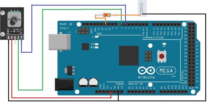 Rotary encoder and arduino uno circuit connection